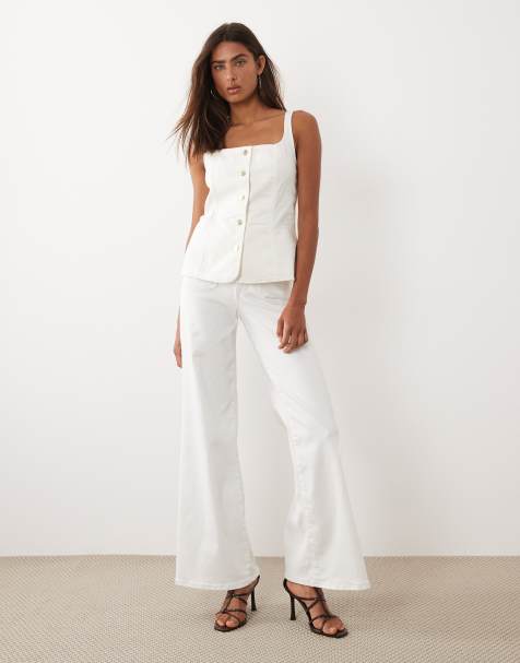 Good American – Good Waist – Palazzo-Schlagjeans aus Denim in Weiß, Kombiteil - view 1