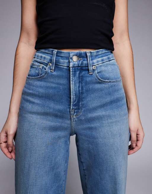 Good American good waist soft-tech denim palazzo jeans in mid blue wash, 4 of 5