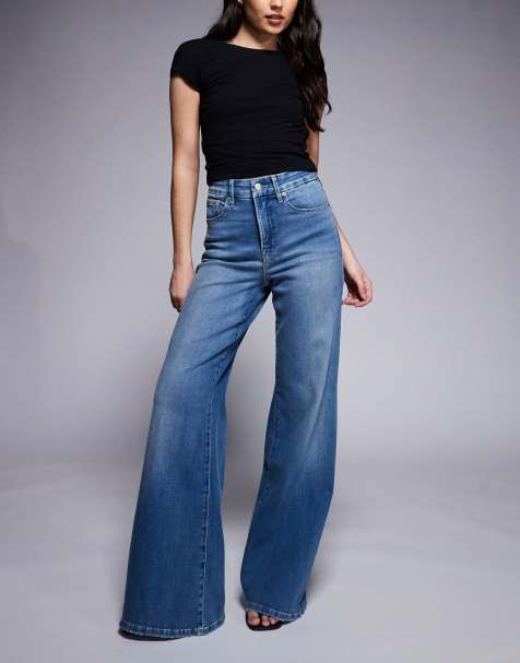 Good American - Good Waist - Soft-tech denim palazzo jeans in middenblauwe wassing - view 1