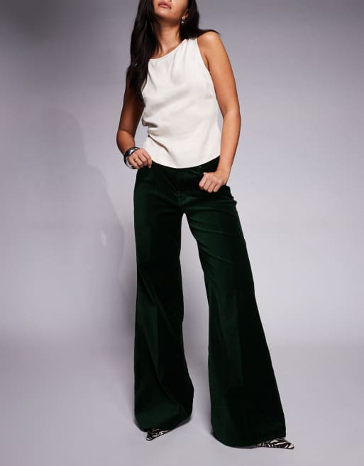 Good American good waist velvet palazzo trousers in pine green