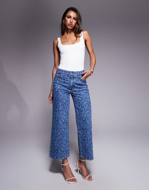 Good American – Good Waist – Verkürzte Palazzo-Jeans in Hibiscus Bloom - view 1