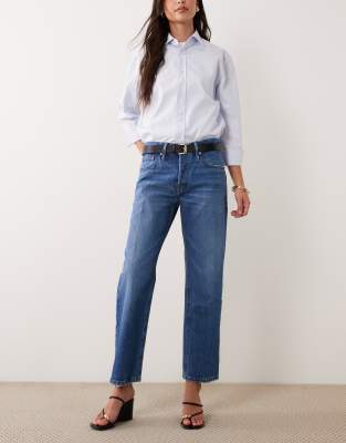 Good American - Good Waist Vintage - Knöchellange Jeans in dunkelblauer Waschung mit geradem Schnitt-Marineblau