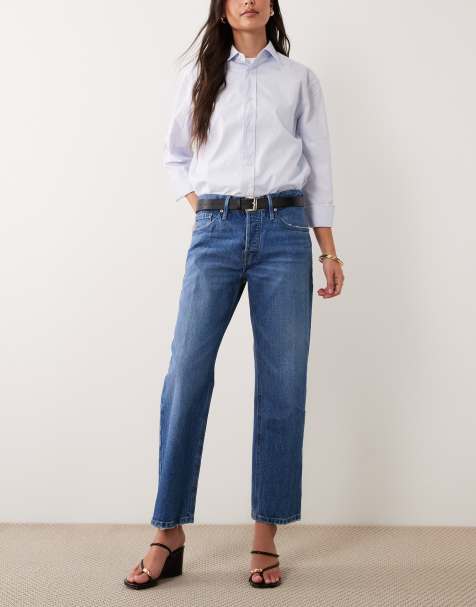 Good American – Good Waist Vintage – Knöchellange Jeans in mittelblauer Waschung mit geradem Schnitt - view 1
