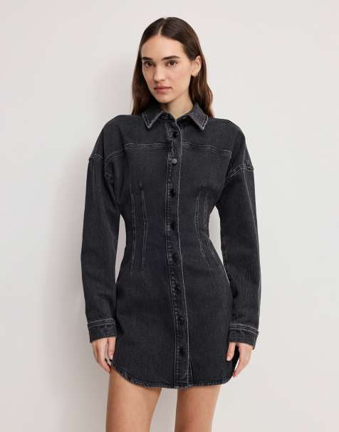 Good American – granatowa jeansowa sukienka koszulowa - view 1
