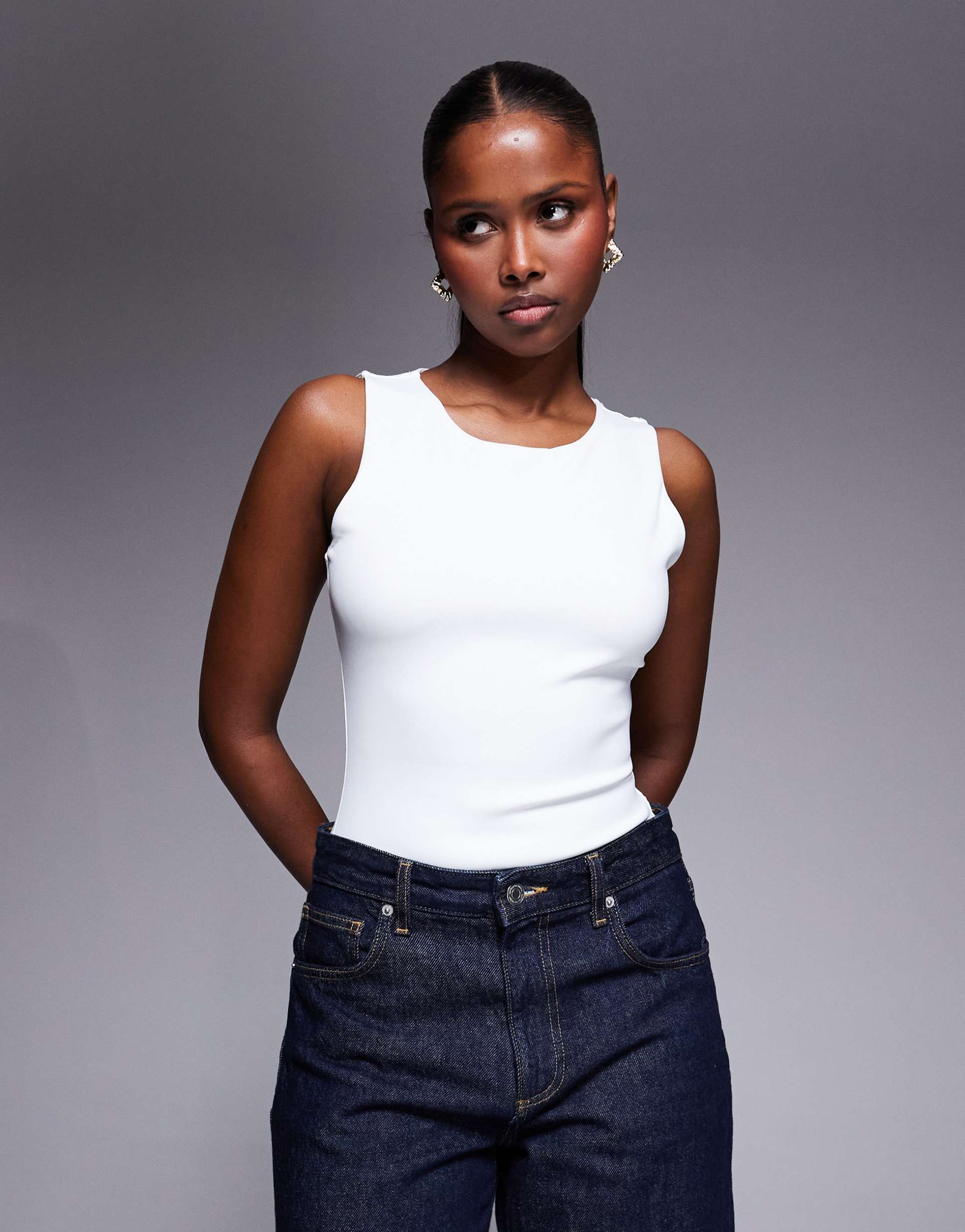 good american high neck scoop bodysuit in white