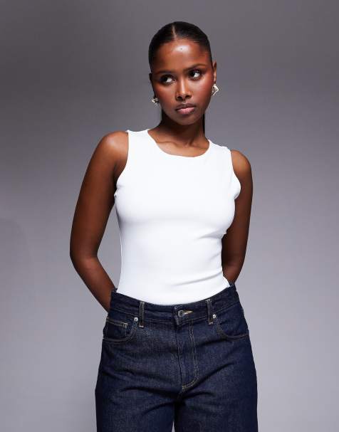 Good American high neck scoop sculpting bodysuit in white 