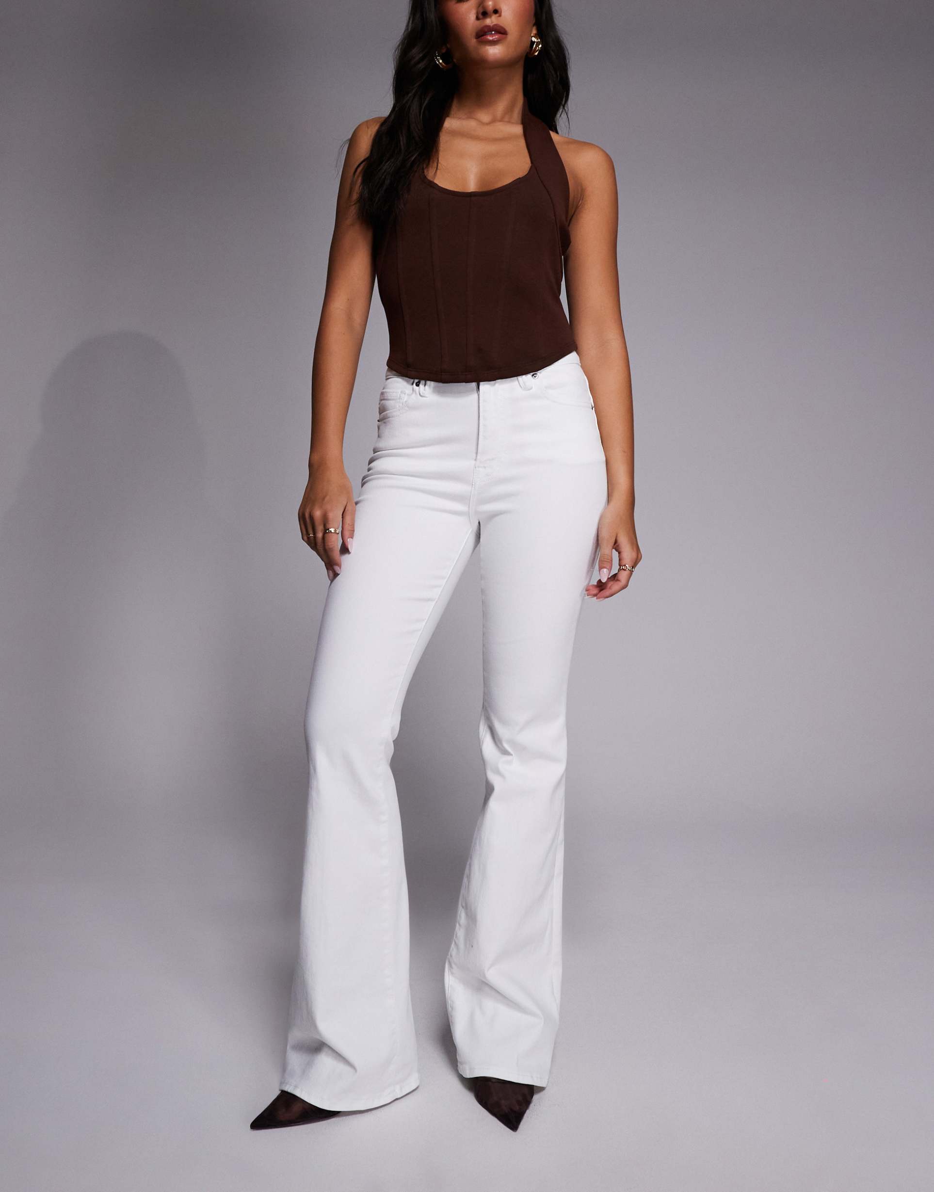 good american high rise good legs flare jeans in white