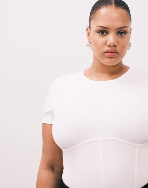 Good American - Hvid vægtløs bodystocking med korsetdetalje, 4 af 4