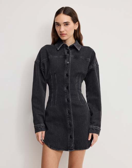 Good American – Indigoblå skjortklänning i denim