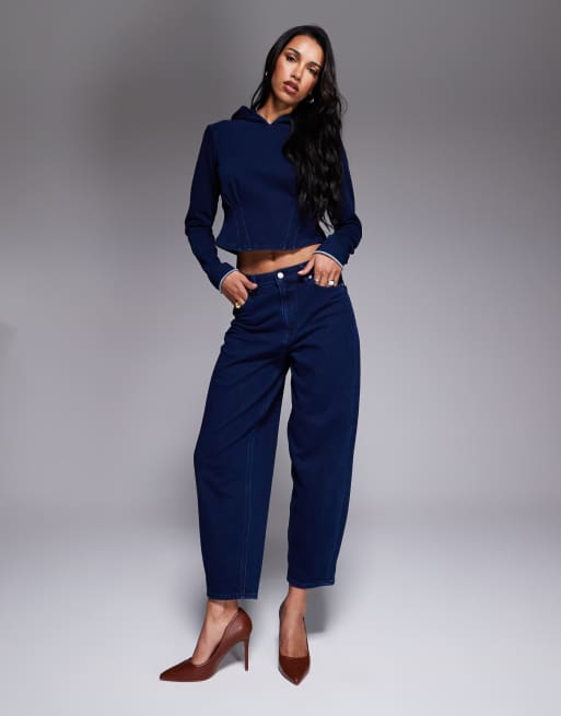 Good American jeanius barrel sweatpants co-ord in navy blue