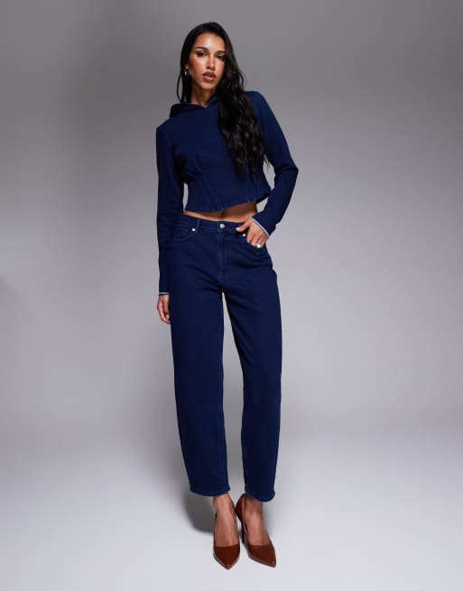 Good American jeanius corset hoodie co-ord in navy blue, 3 of 4