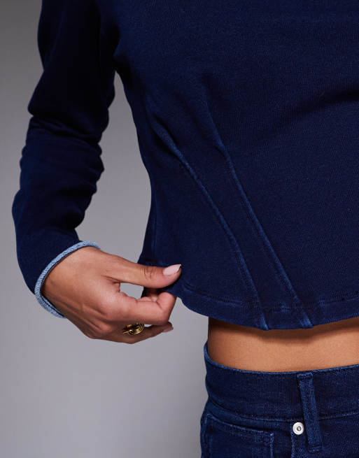 Good American jeanius corset hoodie co-ord in navy blue, 4 of 4