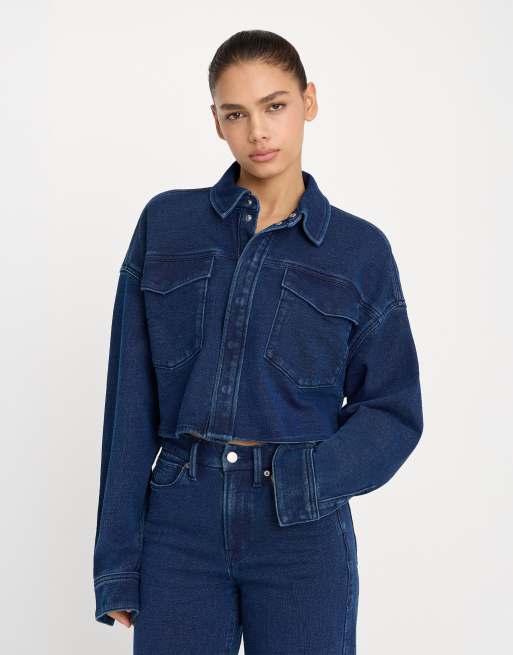 Good American jeanius cropped jacket co-ord in dark blue wash, 2 of 4