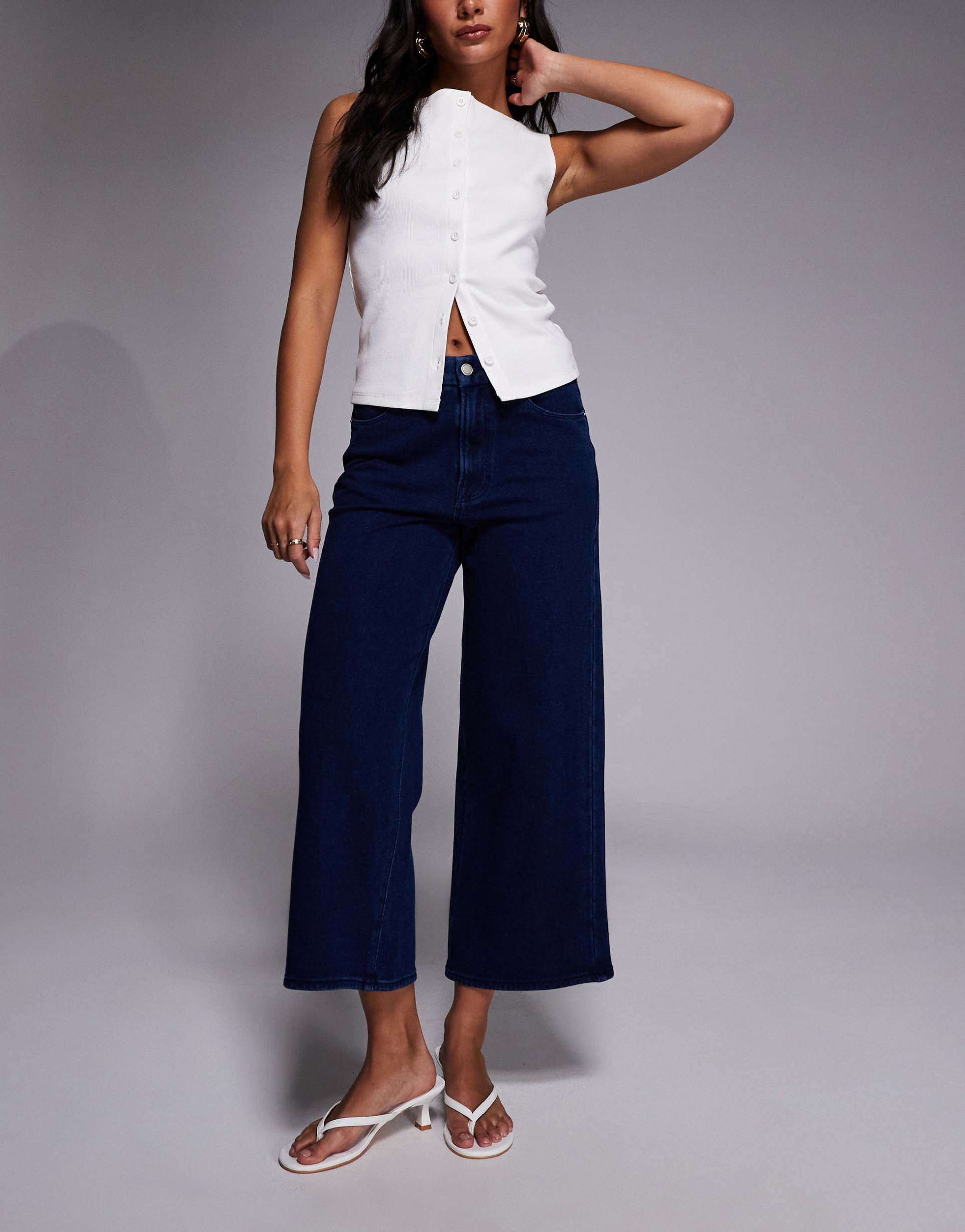 good american jeanius cropped palazzo jeans in dark blue wash - part of a set