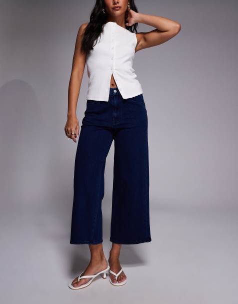 Good American - Jeanius - Cropped palazzo jeans in donkerblauwe wassing, deel van co-ord set - view 1
