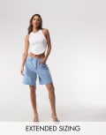 [Good American] Good American jeanius good ease bermuda shorts in mid blue 16 Indigo 586