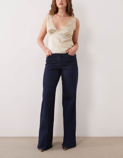 Good American jeans palazzo z wysokim stanem w ciemnoniebieskim odcieniu - view 1