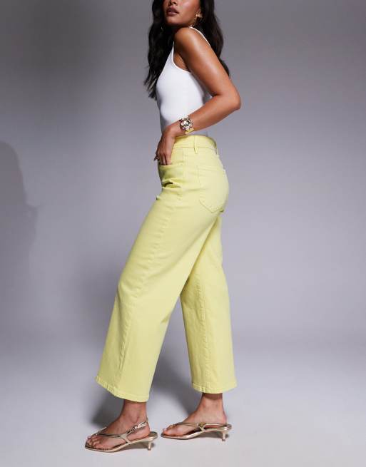 Good American - Jeans stile palazzo taglio corto giallo limone, 3 di 5