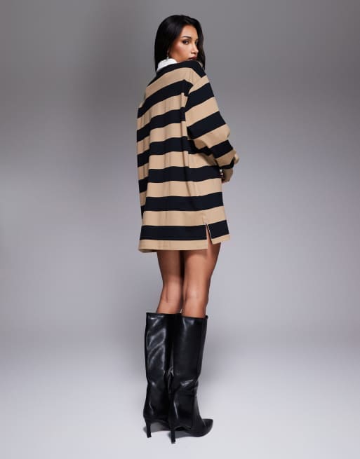 Good American jersey polo mini dress in mineral and black rugby stripe |  ASOS