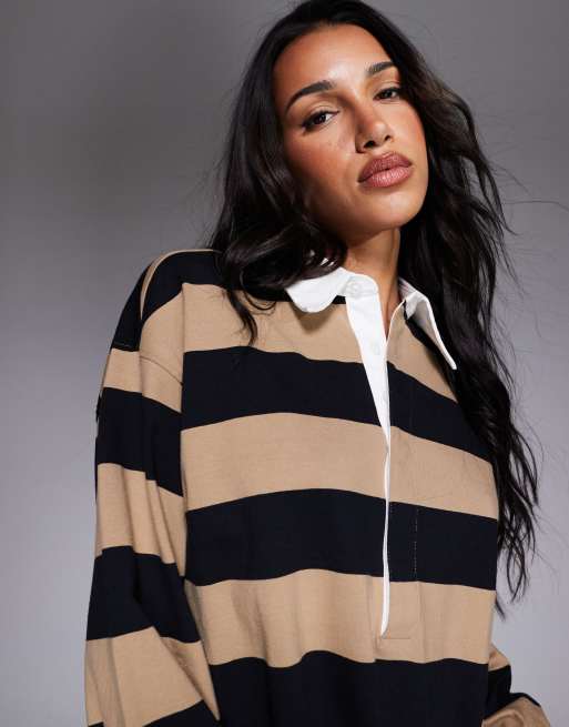 Good American jersey polo mini dress in mineral and black rugby stripe |  ASOS