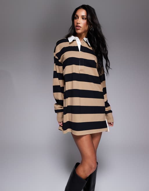 Good American jersey polo mini dress in mineral and black rugby