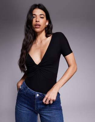 Good American Jersey Twist Front Bodysuit In Black