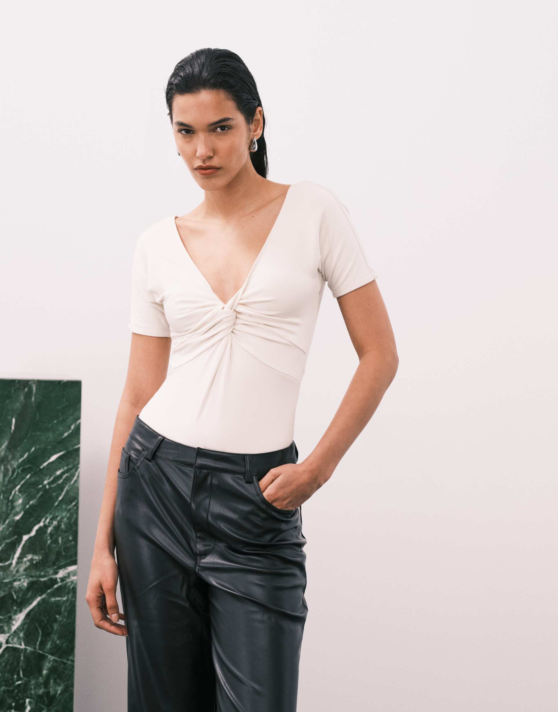 good american jersey twist front bodysuit in white