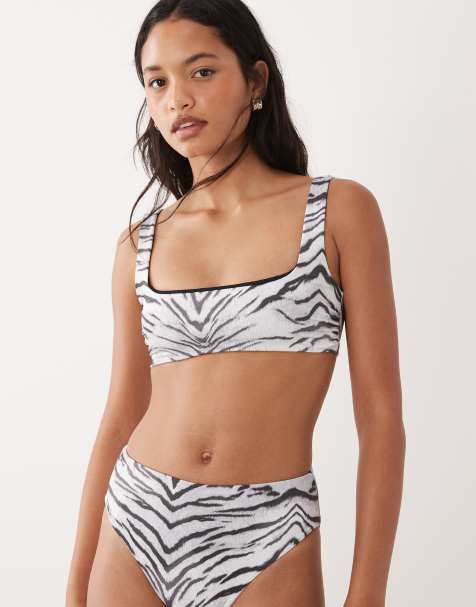 Good American – Khloe – Czarno-biała matowa góra od bikini w tygrysie paski, część zestawu - view 1