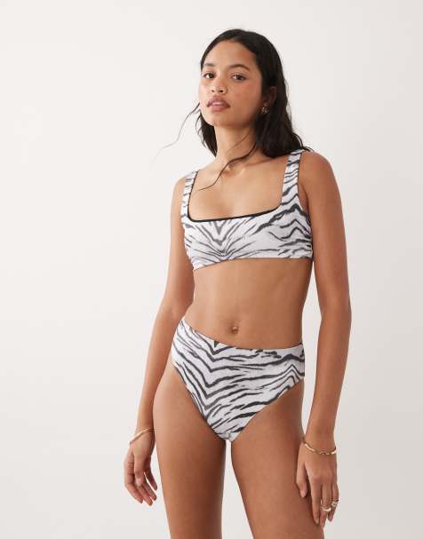 Good American – Khloe – Mattsvart, vit och tigermönstrad bikini - view 1
