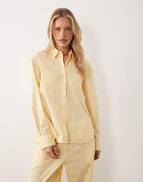 Good American – Klassisches, kastiges Hemd aus Popeline in gestreiftem Zitronengelb, Kombiteil - view 1