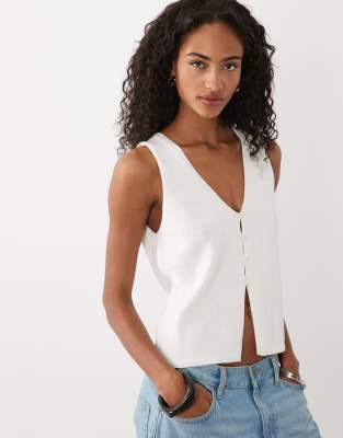 Good American Knit Open Front Top In White