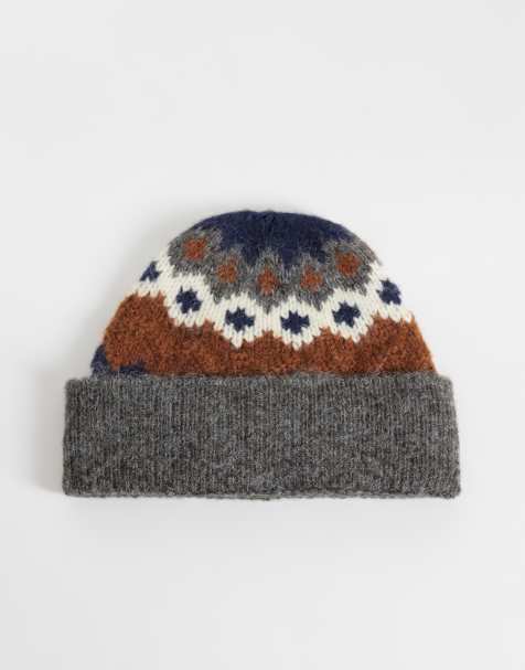 Good American knitted beanie in gray fairisle - view 1