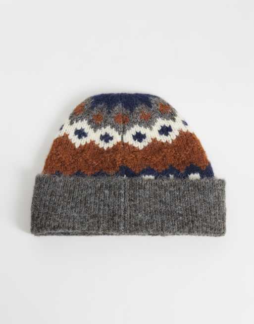 Good American knitted beanie in gray fairisle, 3 of 3