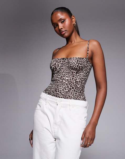 Good American – Leopardmönstrad body i mesh med bustier - view 1