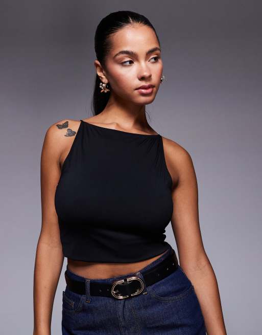 Good American - Lichte mouwloze tanktop van scubastof in zwart