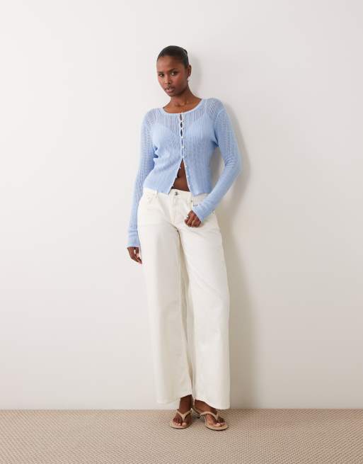 Good American lightweight button through cardigan in soft blue, 2 of 4
