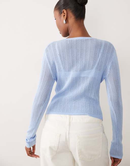 Good American lightweight button through cardigan in soft blue, 4 of 4