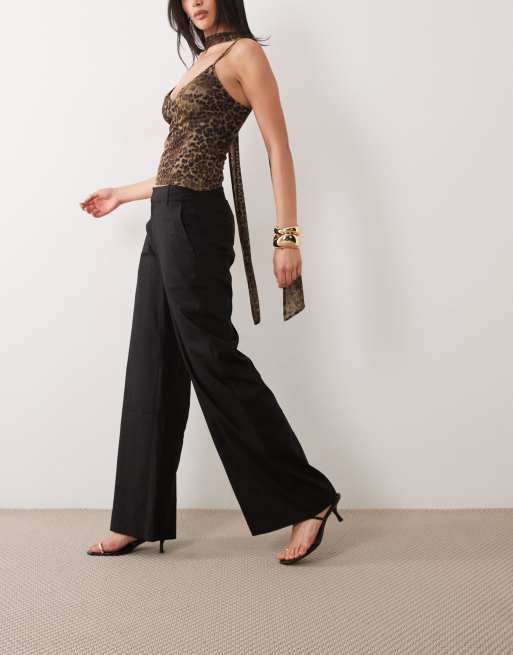 Good American linen blend mid rise relaxed wide leg trouser in black, 2 of 5