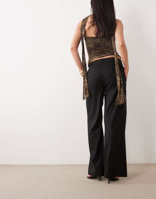 Good American linen blend mid rise relaxed wide leg trouser in black, 5 of 5
