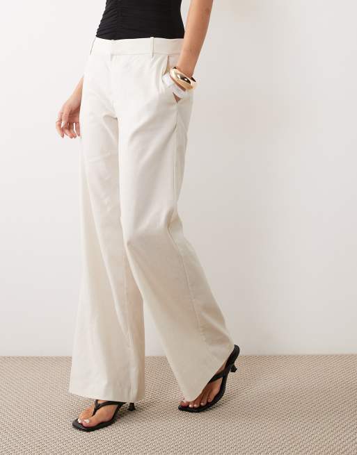 Good American linen mid rise relaxed wide leg pants in beige, 2 of 5