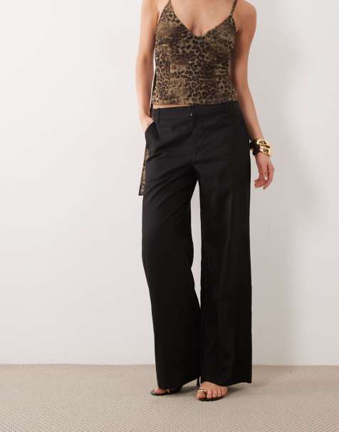 Good American linen mix mid rise relaxed wide leg pants in black - view 1