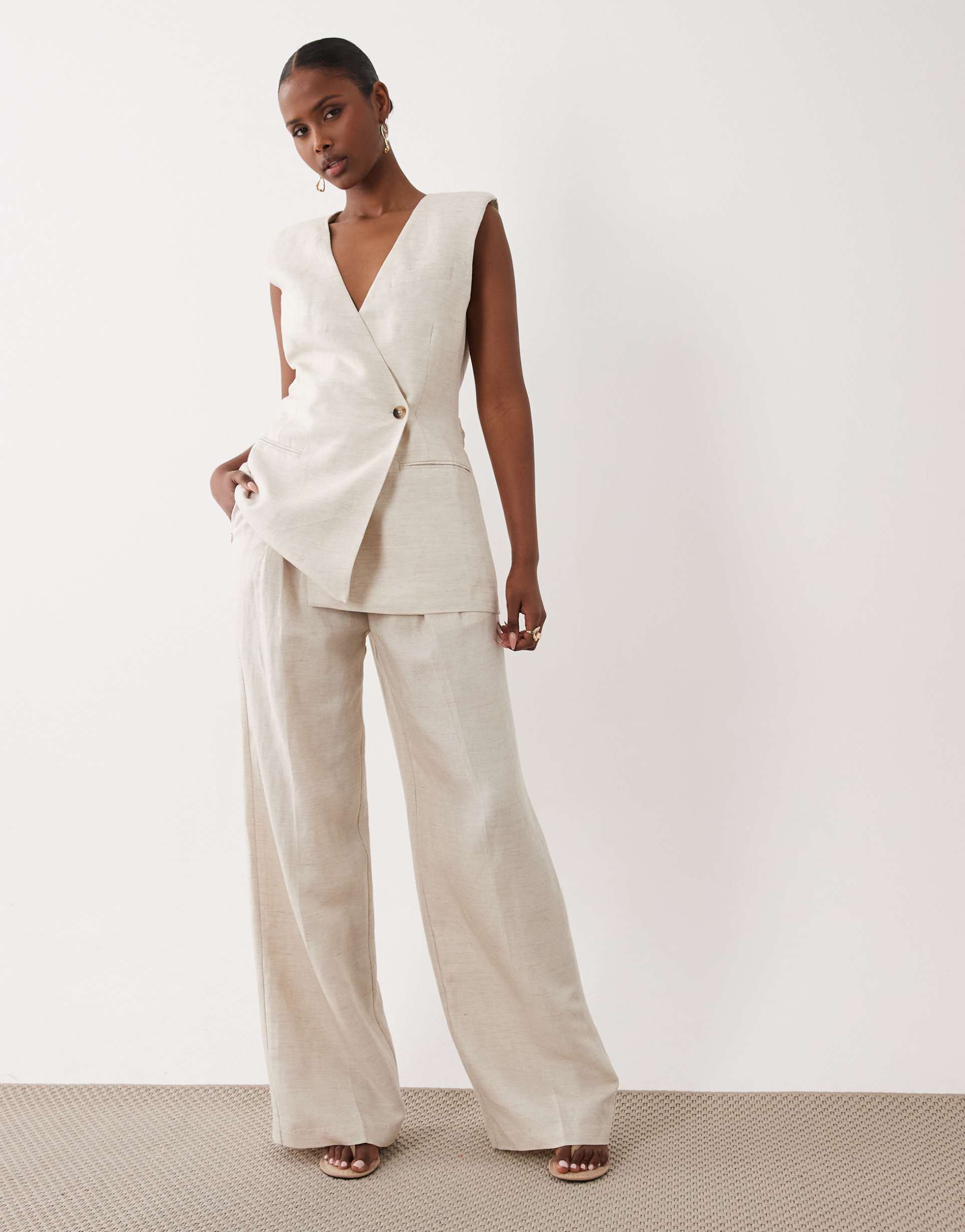 good american linen pants in oat - part of a set