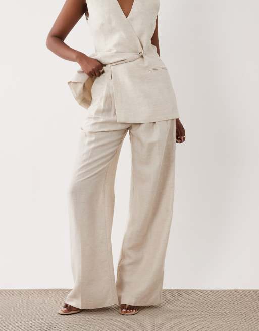 Good American - Linnen broek in lichtbeige, deel van co-ord set, 2 van 5
