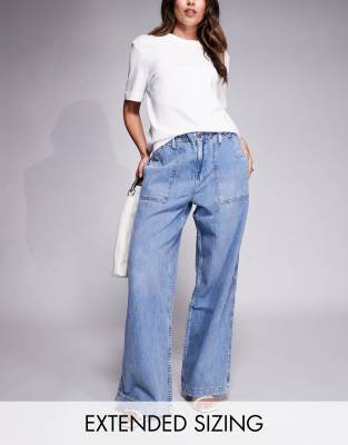 Good American Good American lite linen denim pants in mid blue-Navy