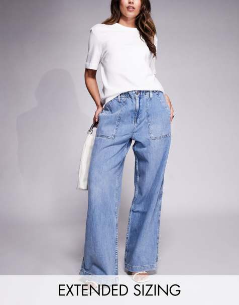 Good American lite linen denim pants in mid blue - view 1