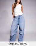 [Good American] Good American Lite Linen denim parachute pants in mid blue-Navy 12 Indigo 794