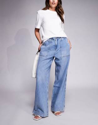 lite linen look denim pants in mid blue-Navy