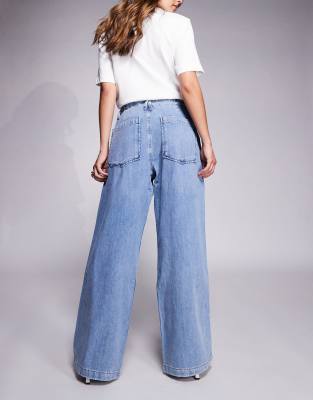 Good American Lite Linen Look Denim Pants In Blue