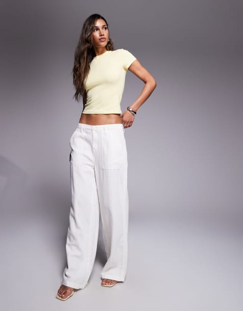 Good American lite linen look pants in cloud white - view 1