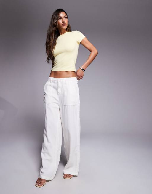 Good American lite linen pants in cloud white